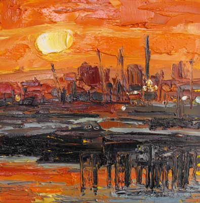 Large Setting Sun over Harbour