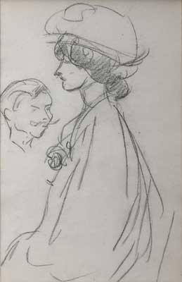 An Elegant Woman in a Hat (with Admirer)