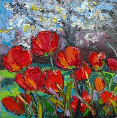 Spring Tulips with Cherry Blossom