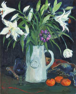 Lilies and Tangerines on a Dark Ground