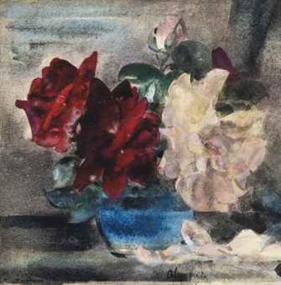 Roses in a Blue Vase