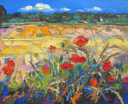 Haybales and Late Poppies, Preston Mill