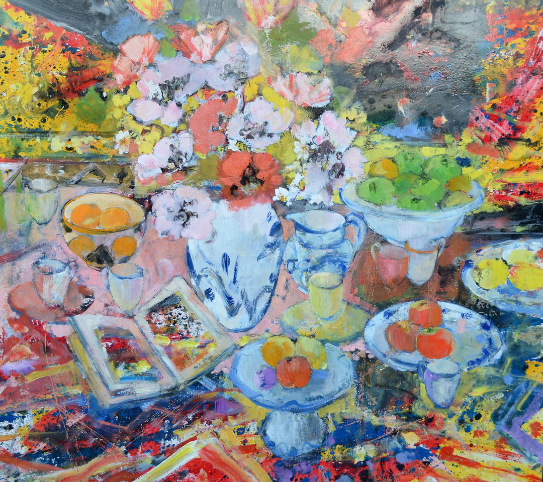 Still Life With Clarice Cliff Bowl With Red Pink Poppies By