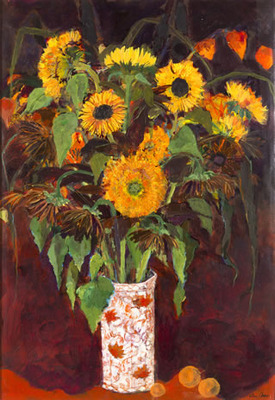 Sunflowers and Black Sunflowers on a Dark Ground