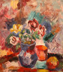 Vase of Roses and Fruit