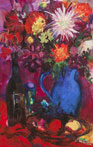 Dark Red Still Life with Blue Jug