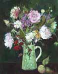 Roses in a Green Spotted Jug, on a Dark Ground