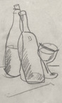 Drunken Wine Bottles and Glass