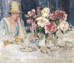 Femme a Table Chargee des Fleurs