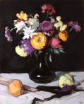 Still Life of Chrysanthemums against black