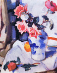 Roses in a Blue and White Vase