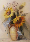 Still Life with Stoneware Vase of Sunflowers