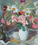 Still Life with Mixed Flowers and Bottle